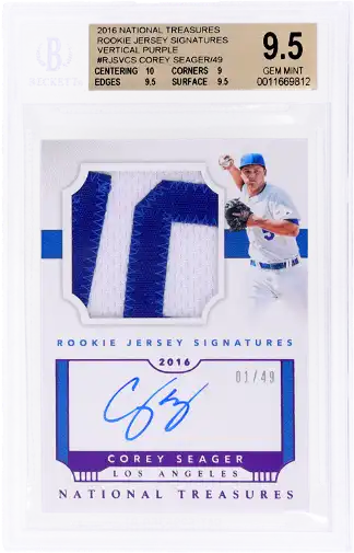 2016 National Treasures Corey Seager #RJSV-CS Rookie Jersey Purple BGS 9.5