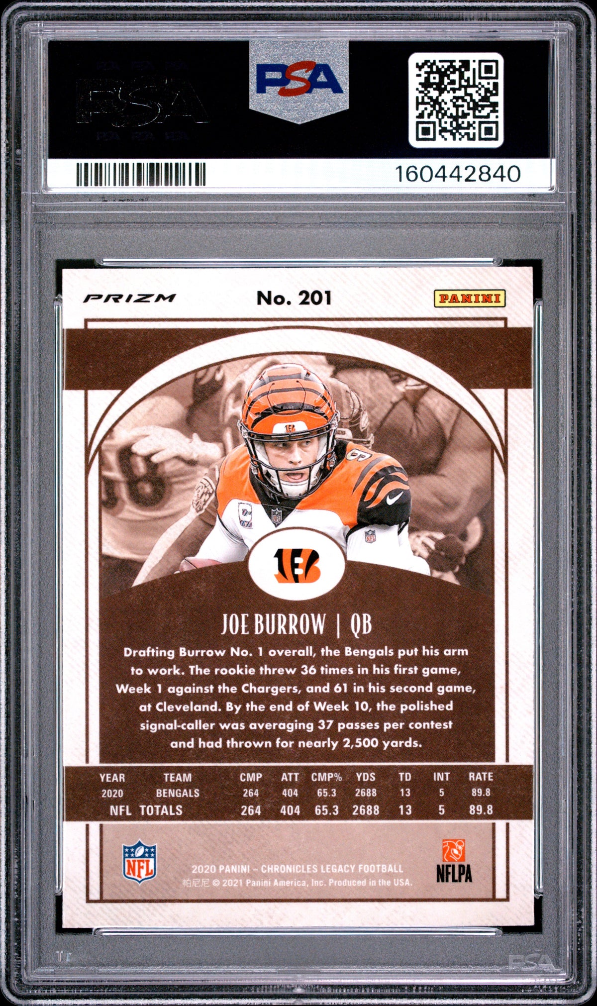 2020 Panini Chronicles Football Joe Burrow #201 Silver English PSA 10