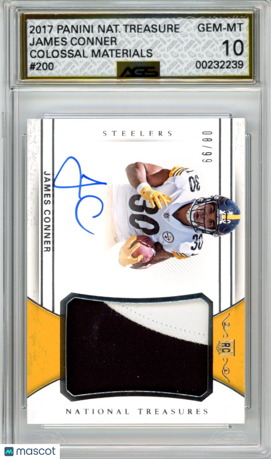 2018 National Treasures James Conner #200 Colossal materials Auto RPA /99 AGS 10