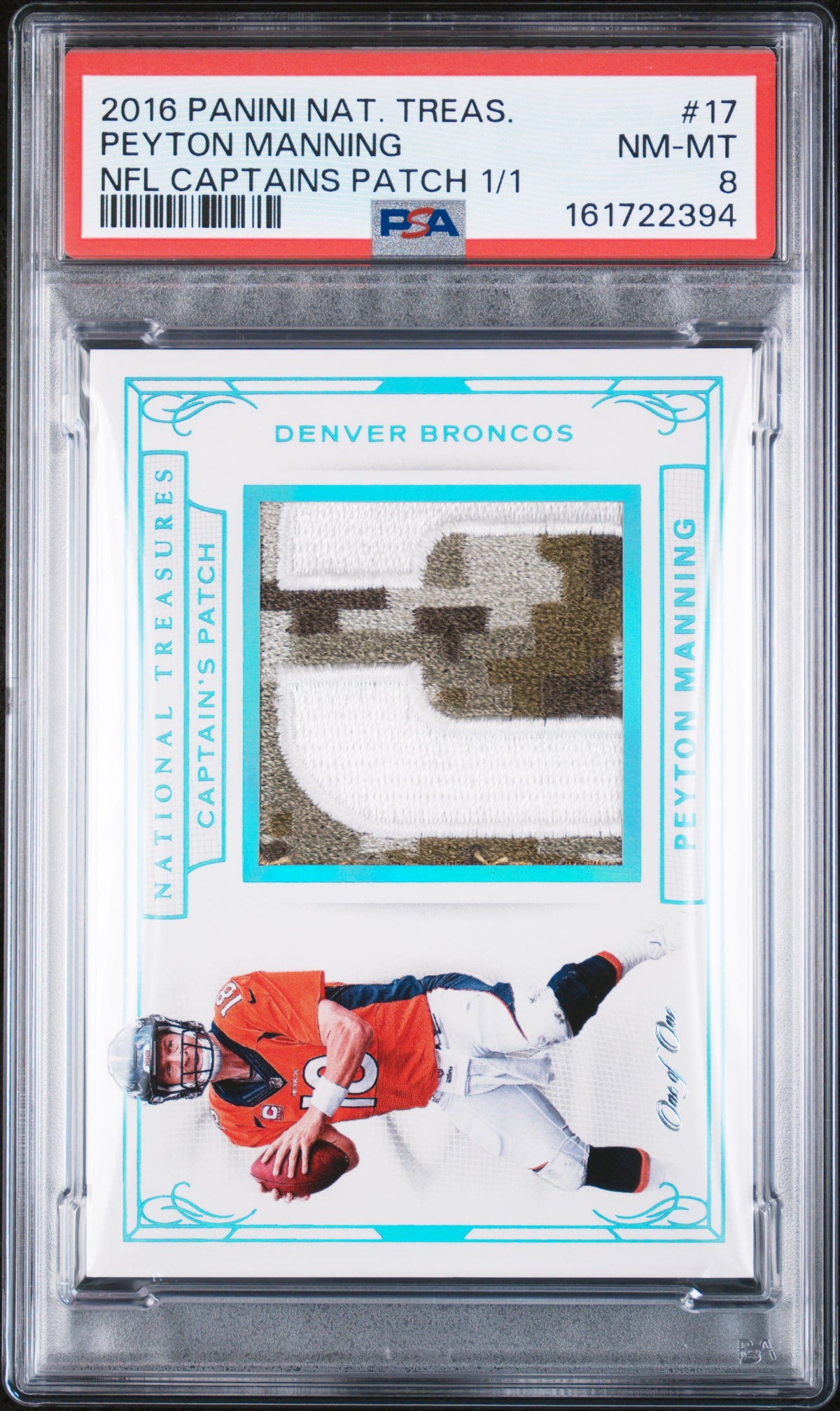 2016 Panini NATIONAL TREASURES NFL CAPTAINS PATCH PEYTON MANNING #17 NFL CAPTAINS PATCH 1/1 English PSA 8