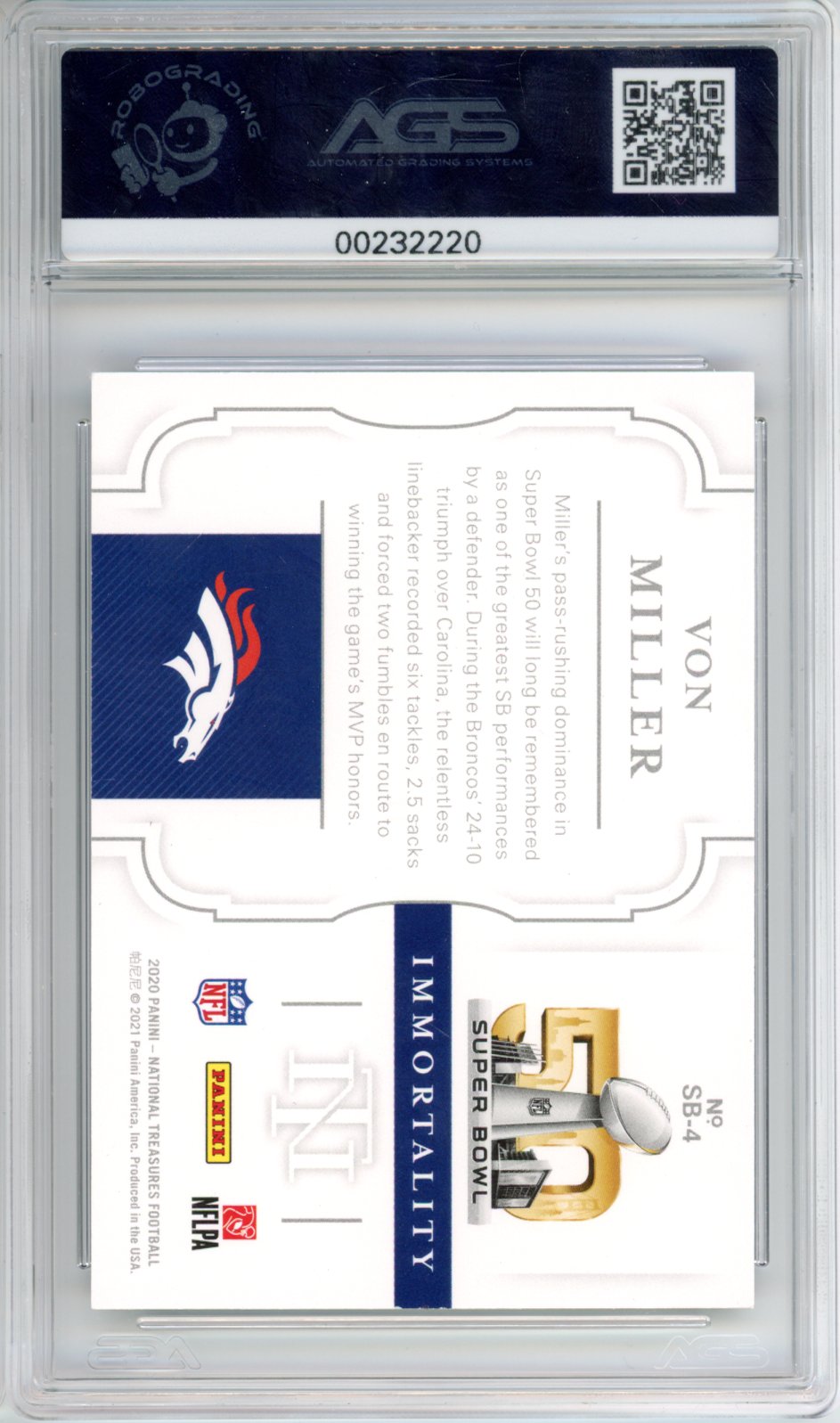 2021 Football 2020 Panini National Treasures Von Miller #SB-4 AGS 9