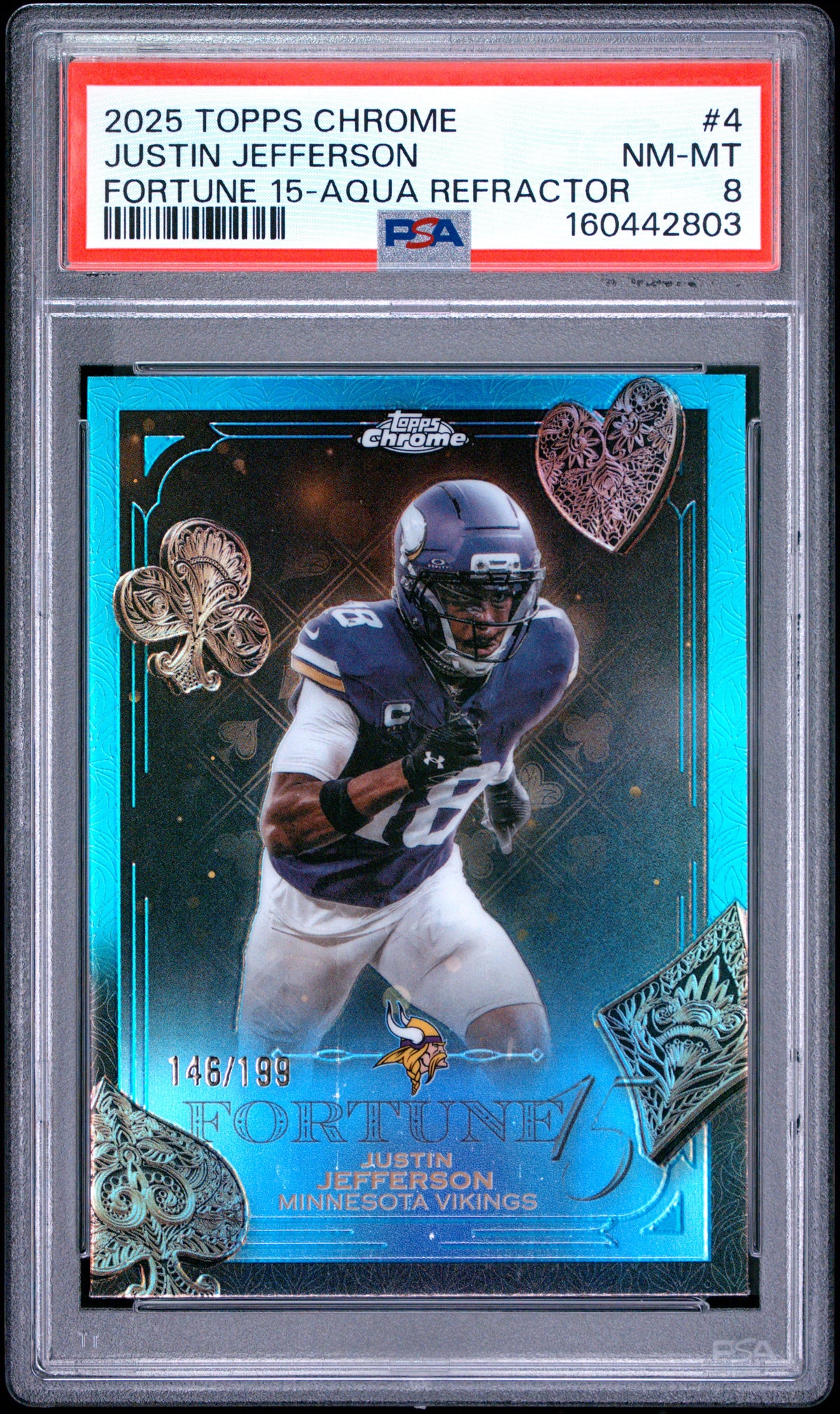 2025 Topps Chrome Football Justin Jefferson #F15-4 Chrome Fortune 15 English PSA 8