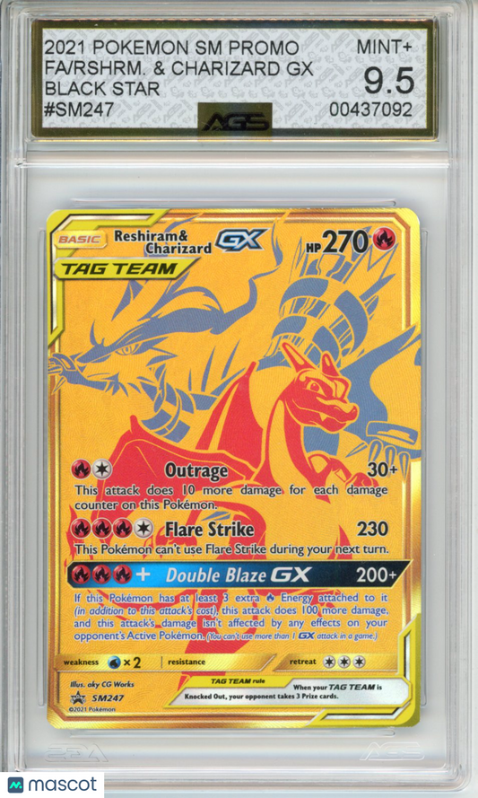 2016 Pokemon Sun & Moon Promos Reshiram & Charizard GX #247 Unlimited AGS 9.5