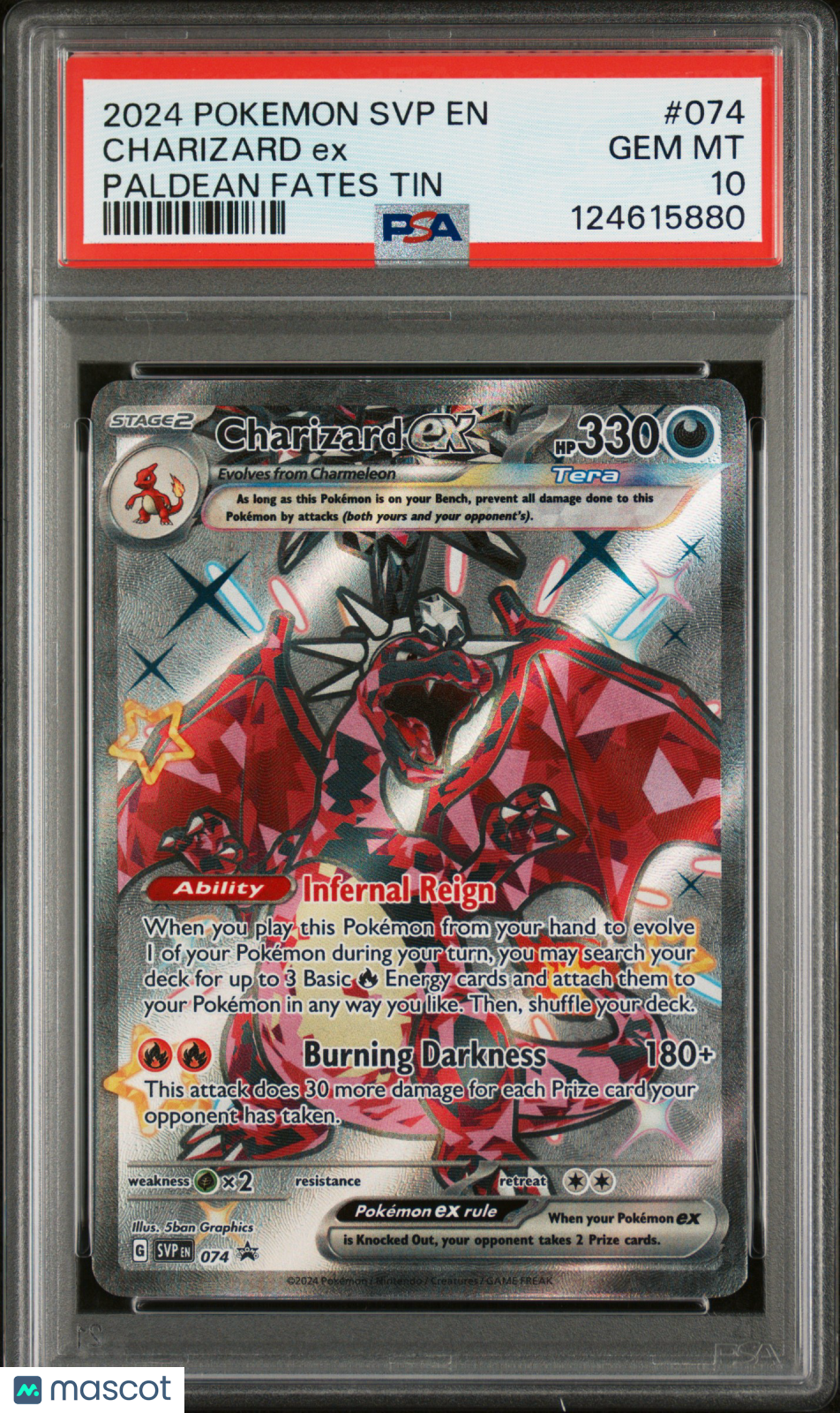 2024 Pokemon SVP EN-SV Black Star Promo Charizard EX #074 Paldean Fates Tin PSA 10