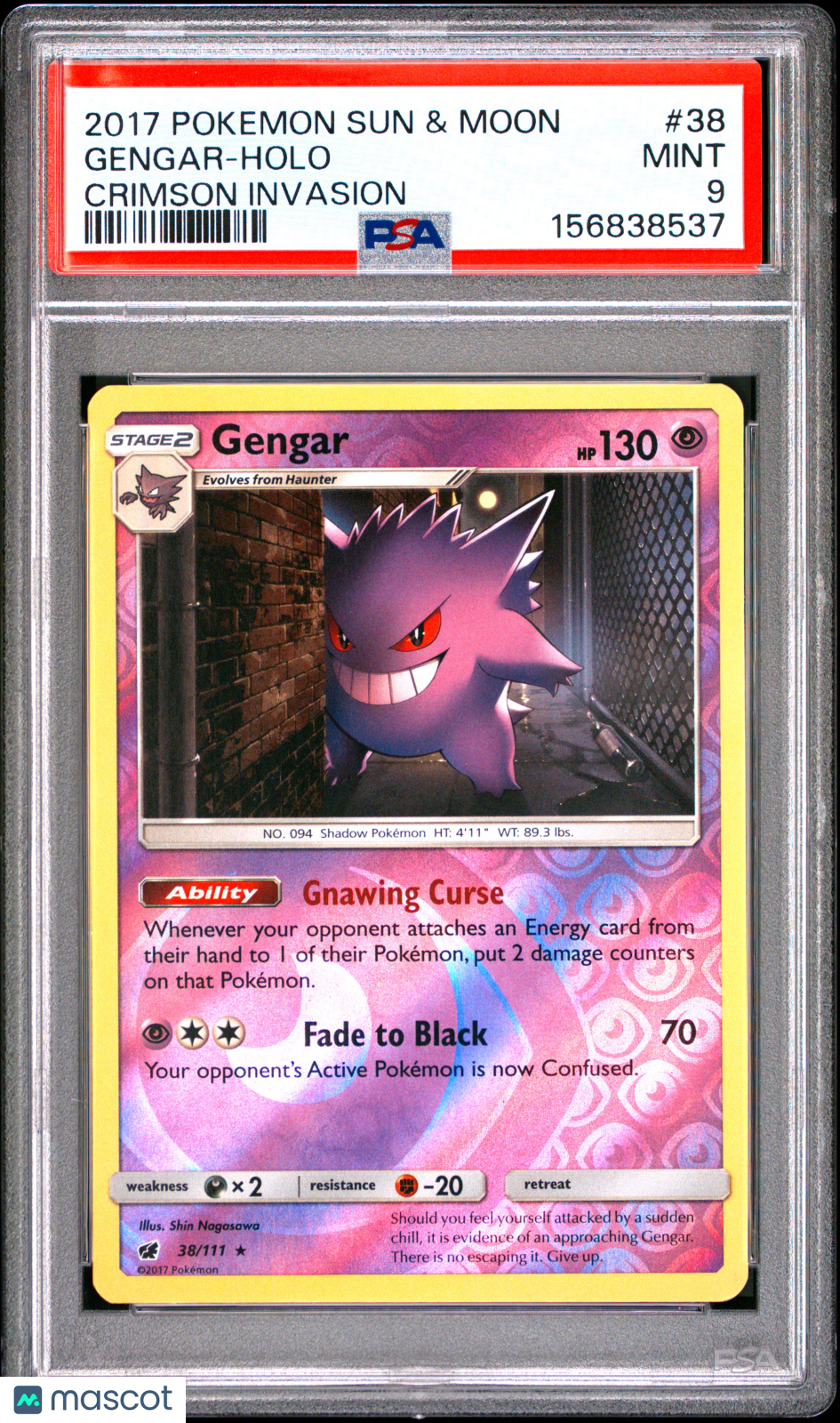 2017 Pokemon Sun & Moon Crimson Invasion Gengar #38 PSA 9