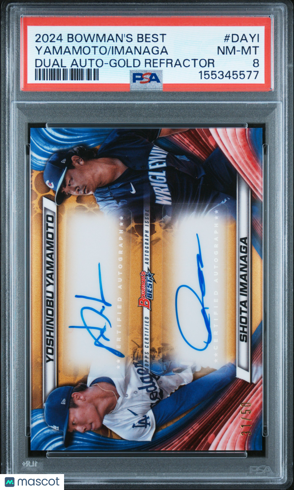 2024 Bowman's Best Dual Autographs Yamamoto Imanaga #DAYI Gold Refractor PSA 8