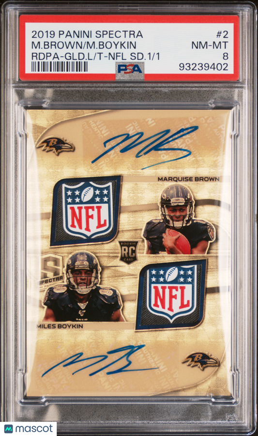 2019 Spectra M. Brown M. Boykin #2 Rookie Dual Patch Auto Shield PSA 8 RPA