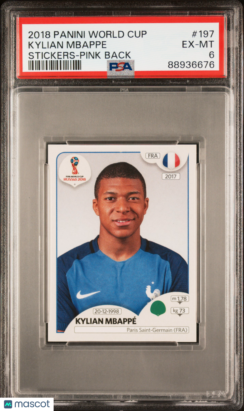 2018 Panini World Cup Stickers Kylian Mbappe #197 Pink Back PSA 6