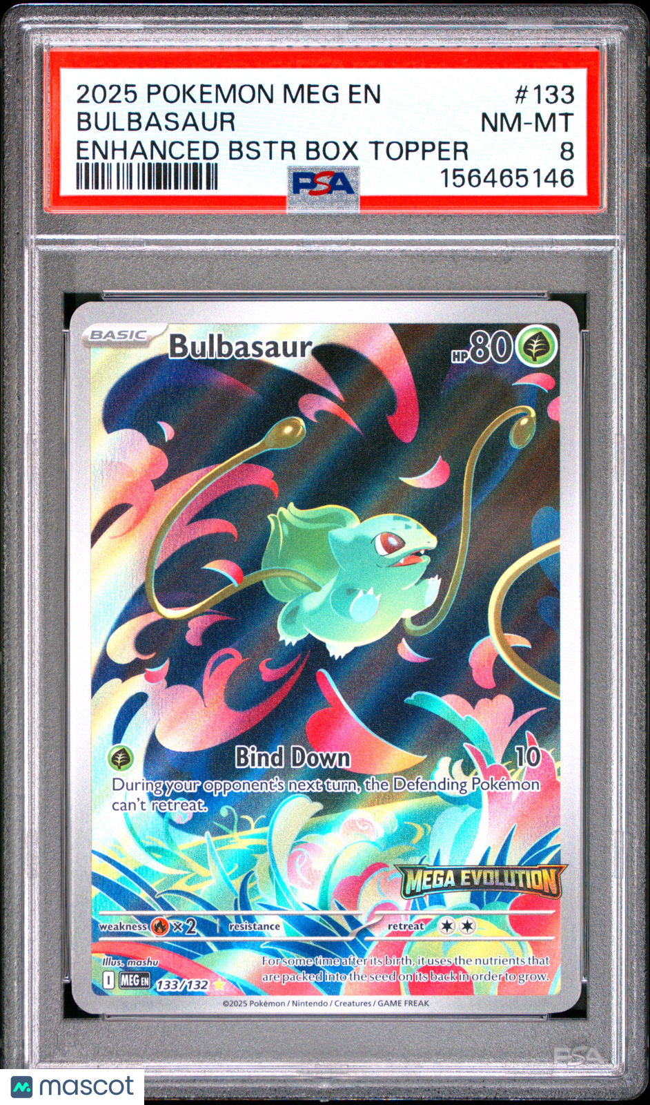 2025 Pokemon Meg EN-Mega Evolution Bulbasaur #133 Enhanced Bstr Box Topper PSA 8