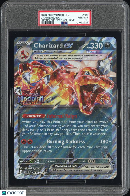 2023 Pokemon Obf EN-Obsidian Flames Charizard EX #125 Europe Exclusive-Jumbo PSA 10
