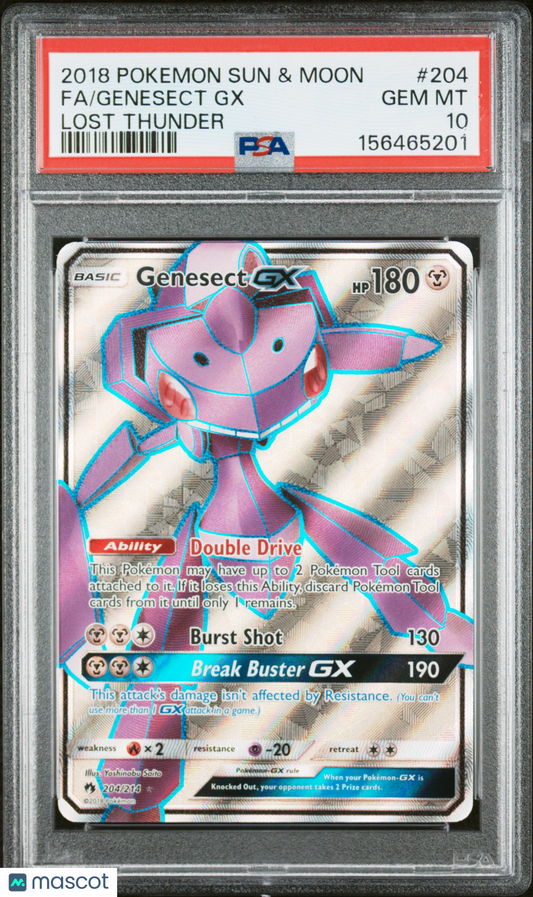 2018 Pokemon Sun & Moon Lost Thunder Genesect GX #204 Fa Lost Thunder PSA 10
