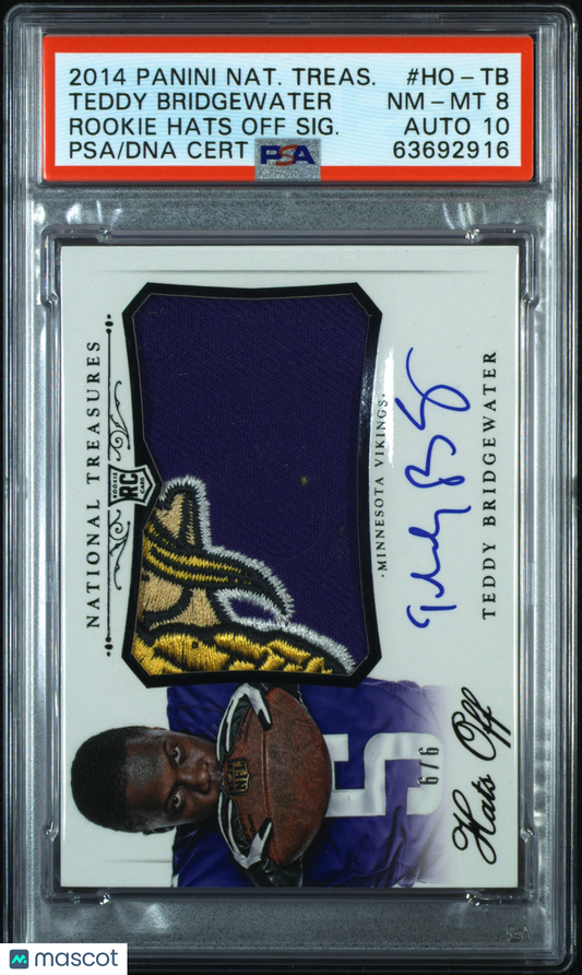 2014 National Treasures Teddy Bridgewater #HO-TB RPA Rookie Auto Team Logo PSA 8