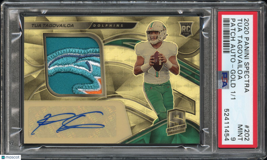 2020 Panini Spectra Tua Tagovailoa #202 Patch Auto Gold 1/1 PSA 9
