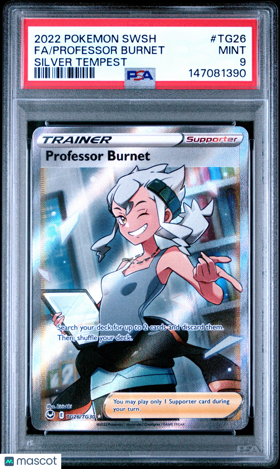 2022 Pokemon Sword & Shield Silver Tempest Professor Burnet #TG26 Silver Tempest Fa PSA 9
