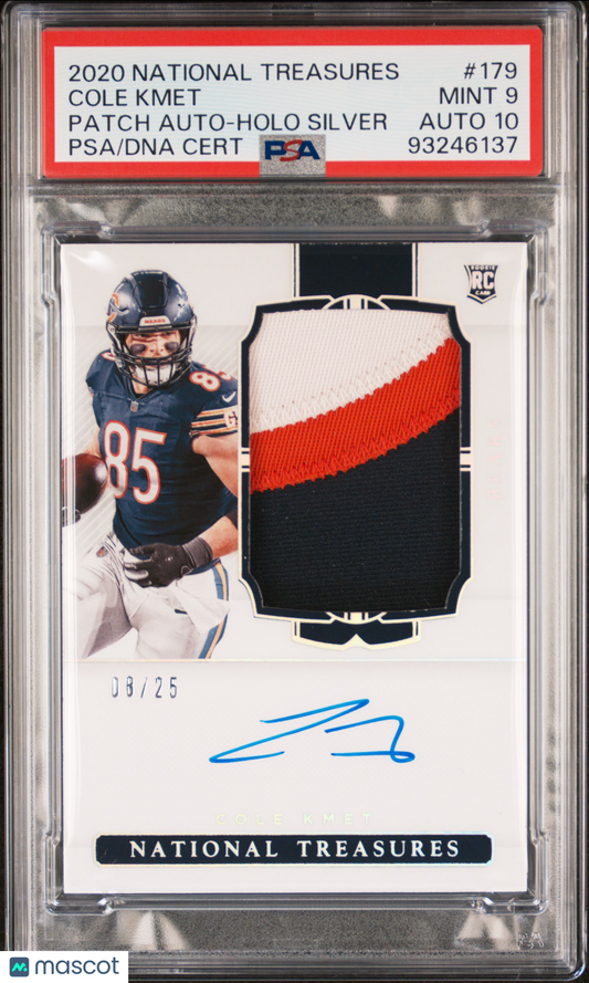 2020 National Treasures Cole Kmet #179 Rookie Patch Auto Holo Silver PSA 9 RPA