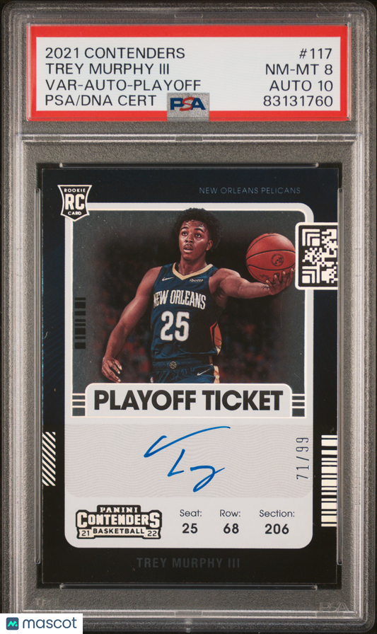2021 Panini Contenders Trey Murphy III #117 Varsity Auto Playoff PSA 8 Auto 10