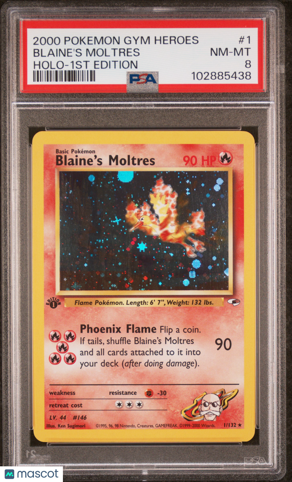 2000 Pokemon Gym Heroes Blaine's Moltres #1 Holo-1st Edition PSA 8