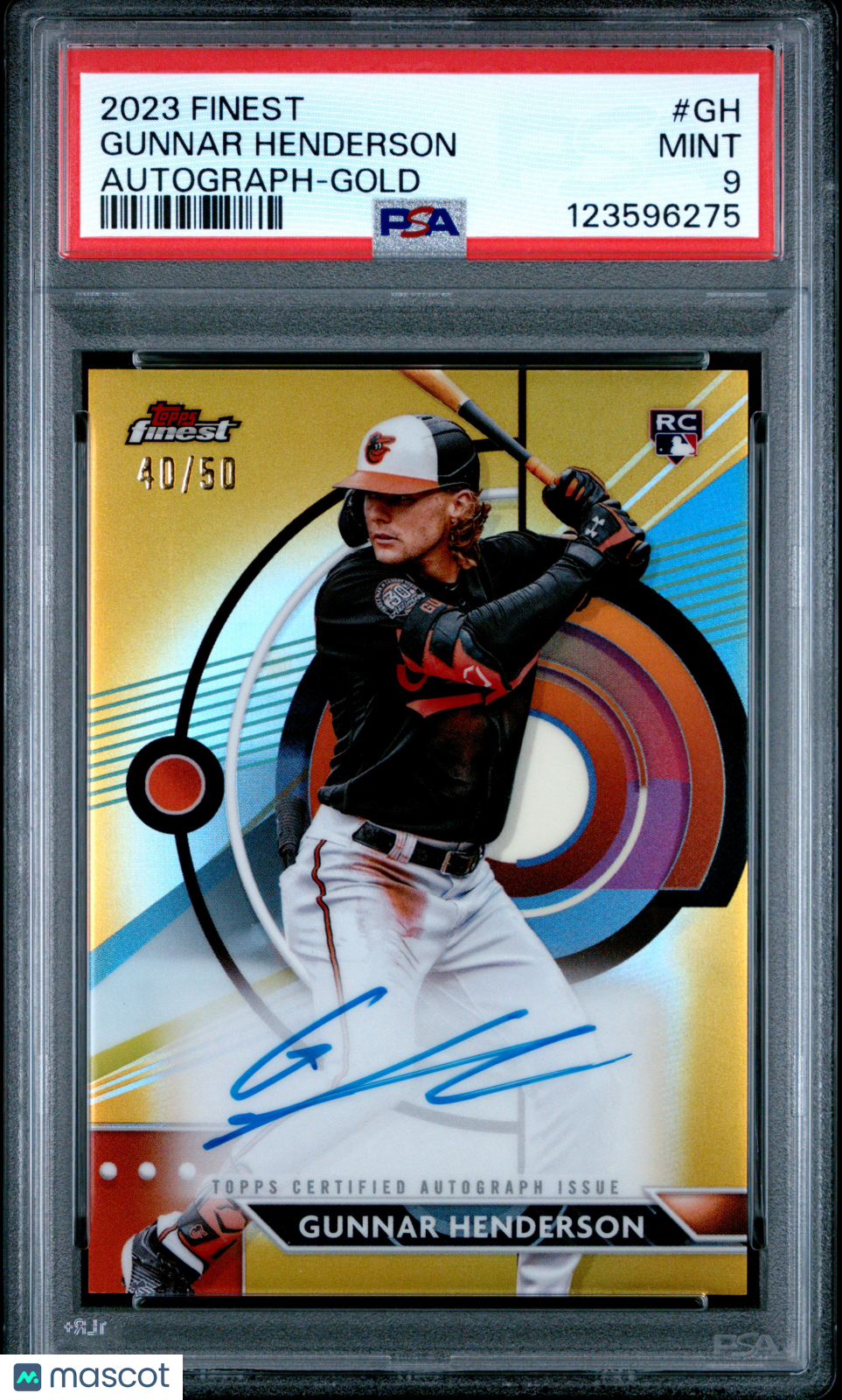 2023 Topps Finest Finest Autographs Gunnar Henderson #GH Gold /50 PSA 9
