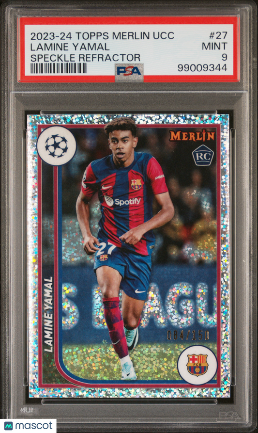 2023-24 Topps Merlin UEFA /150 Lamine Yamal #27 Speckle Refractor PSA 9
