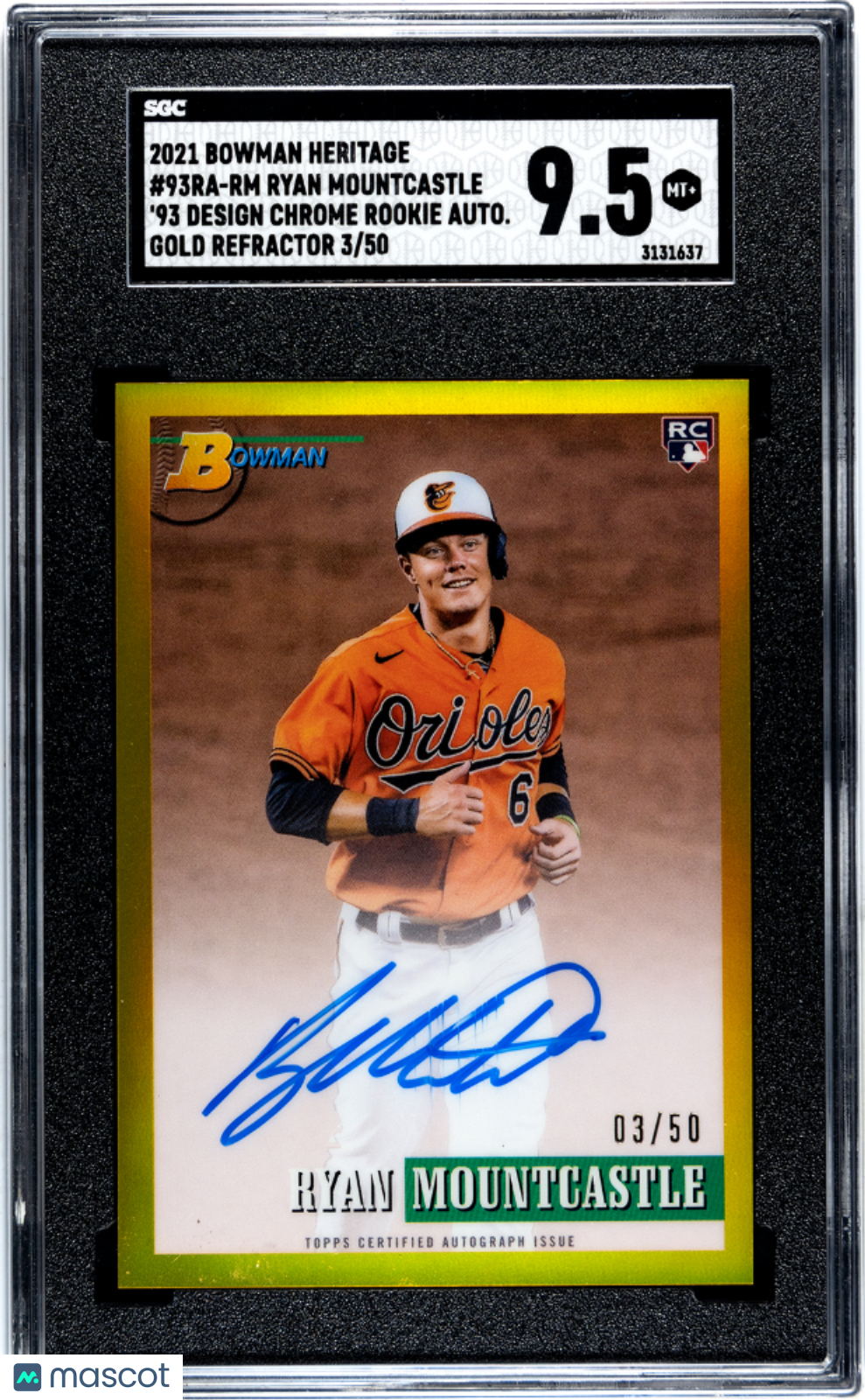 2021 Bowman Heritage Ryan Mountcastle #93RA-RM '93 Rookie Auto Gold 03/50 SGC 9.5