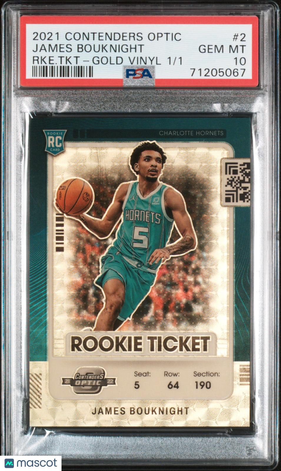 2021 Contenders Optic James Bouknight #2 Rookie Ticket Gold Vinyl 1/1  PSA 10 RPA