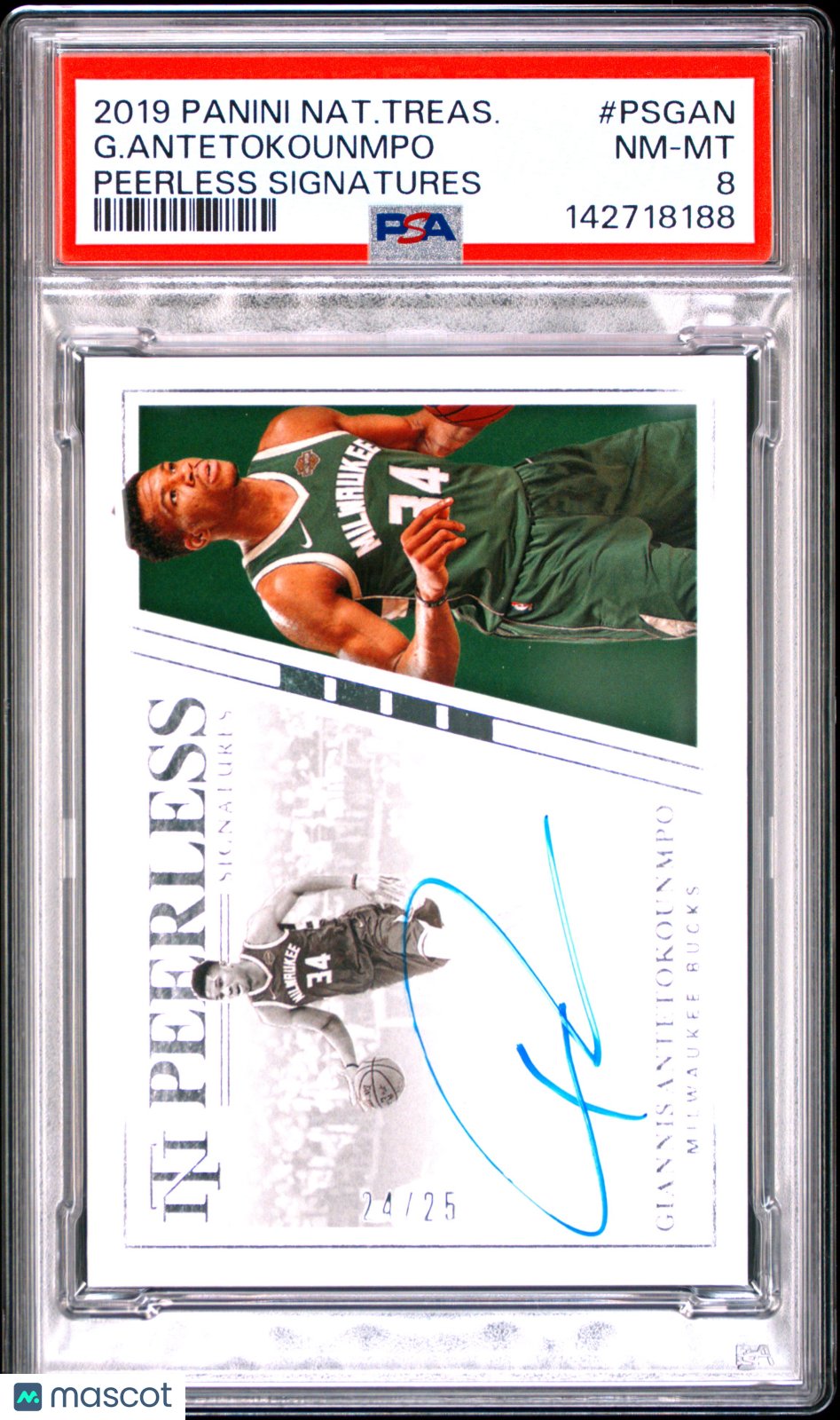 2019 Panini National Treasures Peerless Signatures G. Antetokounmpo #PSGAN PSA 8