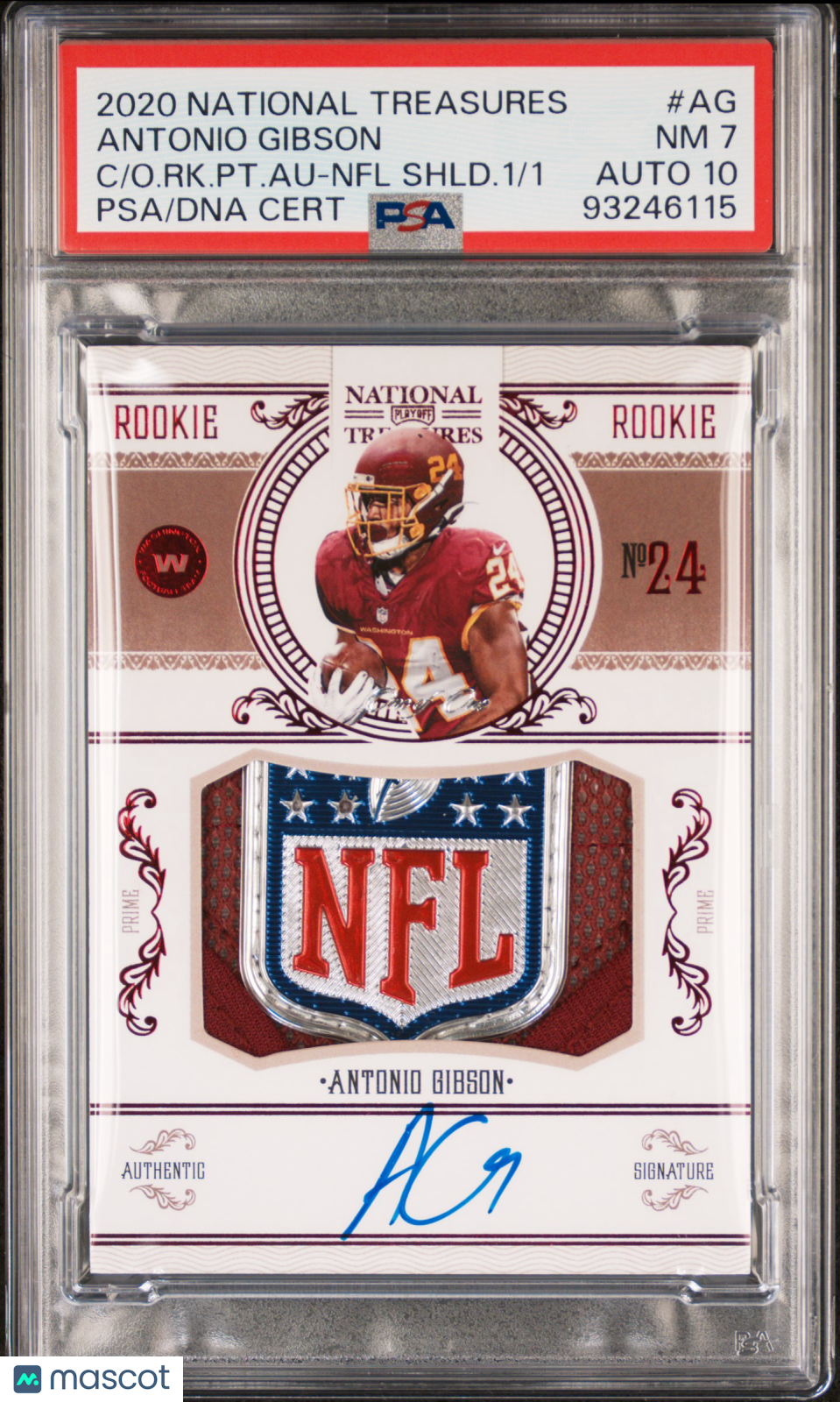 2020 National Treasures Antonio Gibson Rookie Patch Auto NFL Shield PSA 7 RPA 1/1