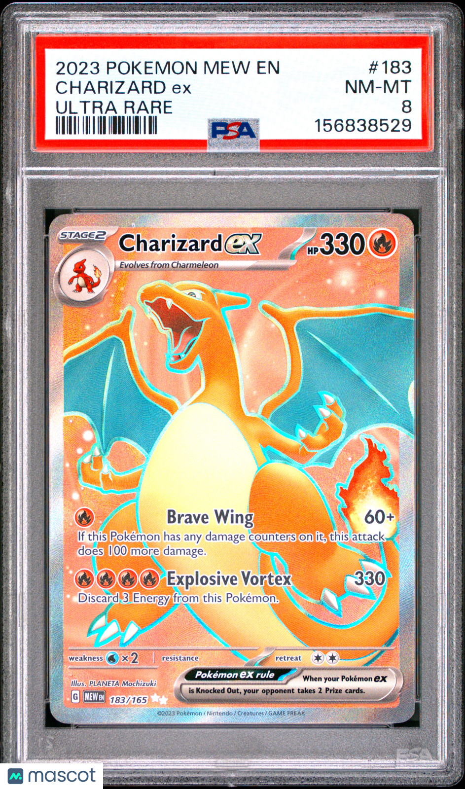 2023 Pokemon Mew EN-151 Charizard EX #183 Ultra Rare PSA 8