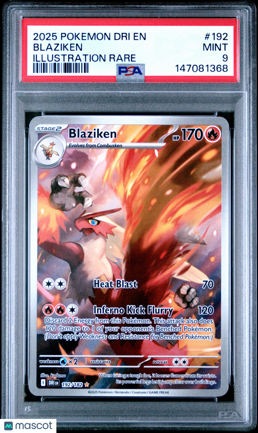 2025 Pokemon Dri EN-Destined Rivals Blaziken #192 Illustration Rare PSA 9