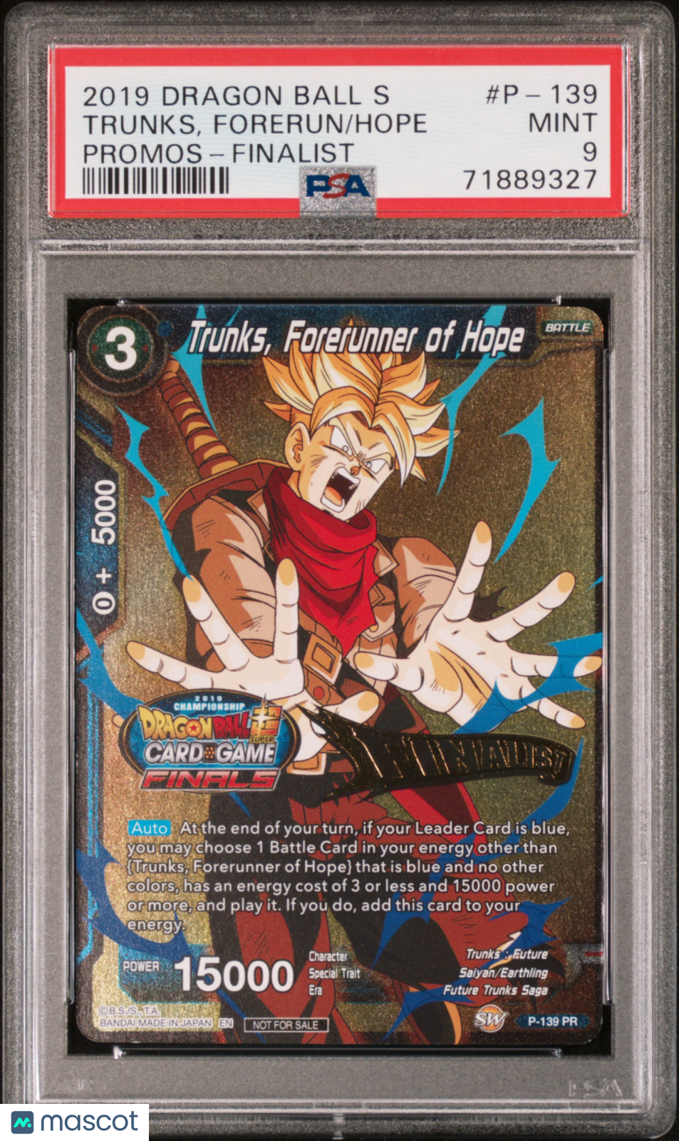 2019 Dragon Ball Super Trunks Forerunner of Hope #P-139 Stamped Finalist PSA 9