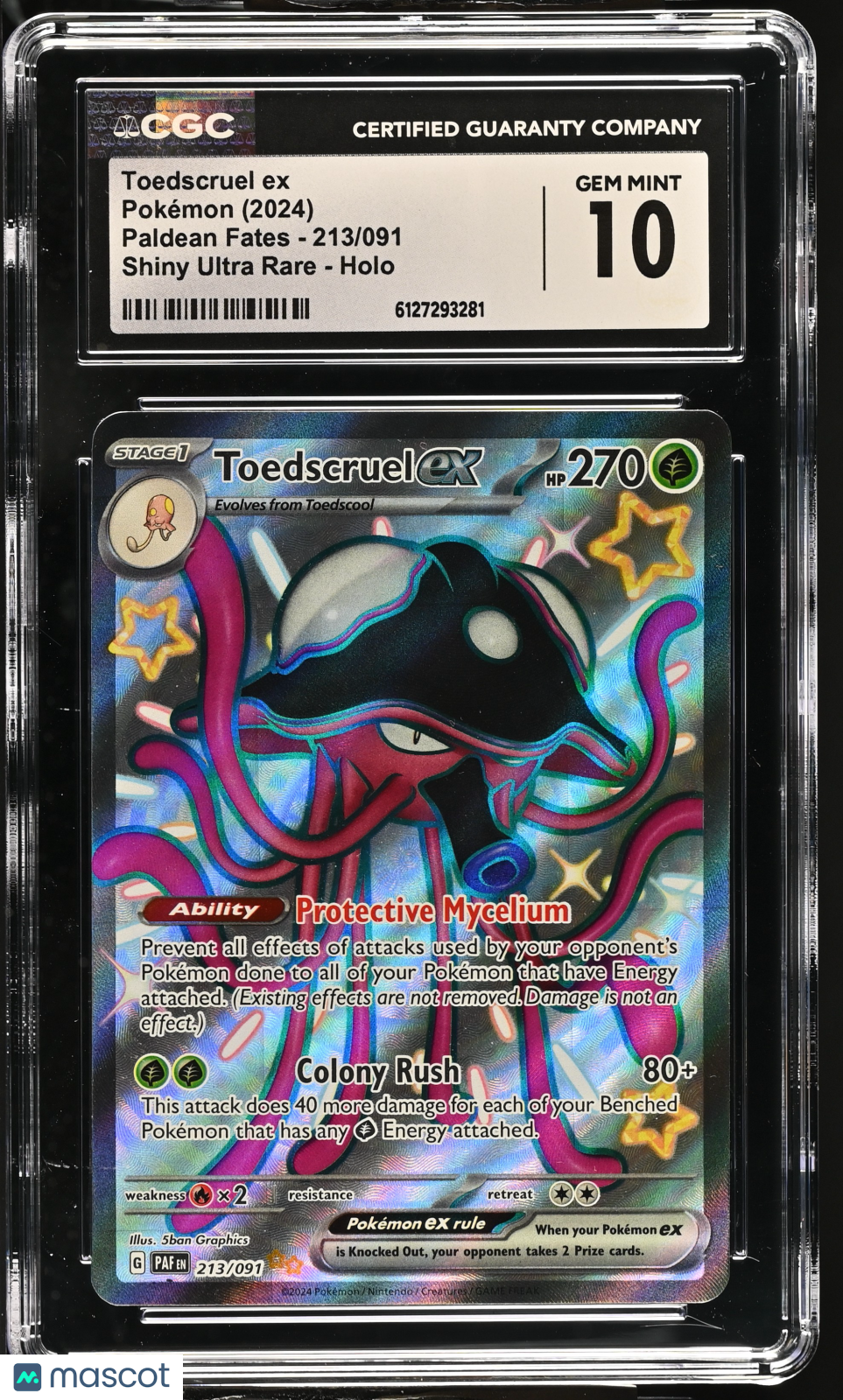 2024 Pokemon Paldean Fates Toedscruel ex #213/091 Shiny Ultra Rare CGC 10