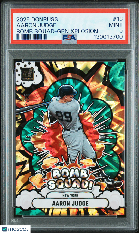 2025 Panini Donruss Bomb Squad Aaron Judge #18 GRN Xplosion PSA 9