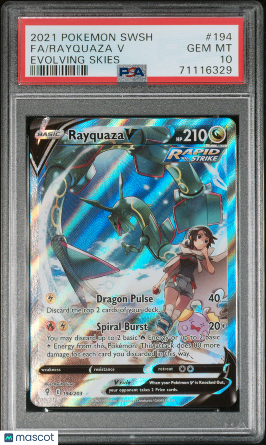 2021 Pokemon Sword & Shield Evolving Skies Rayquaza V #194 Fa Evolving Skies PSA 10