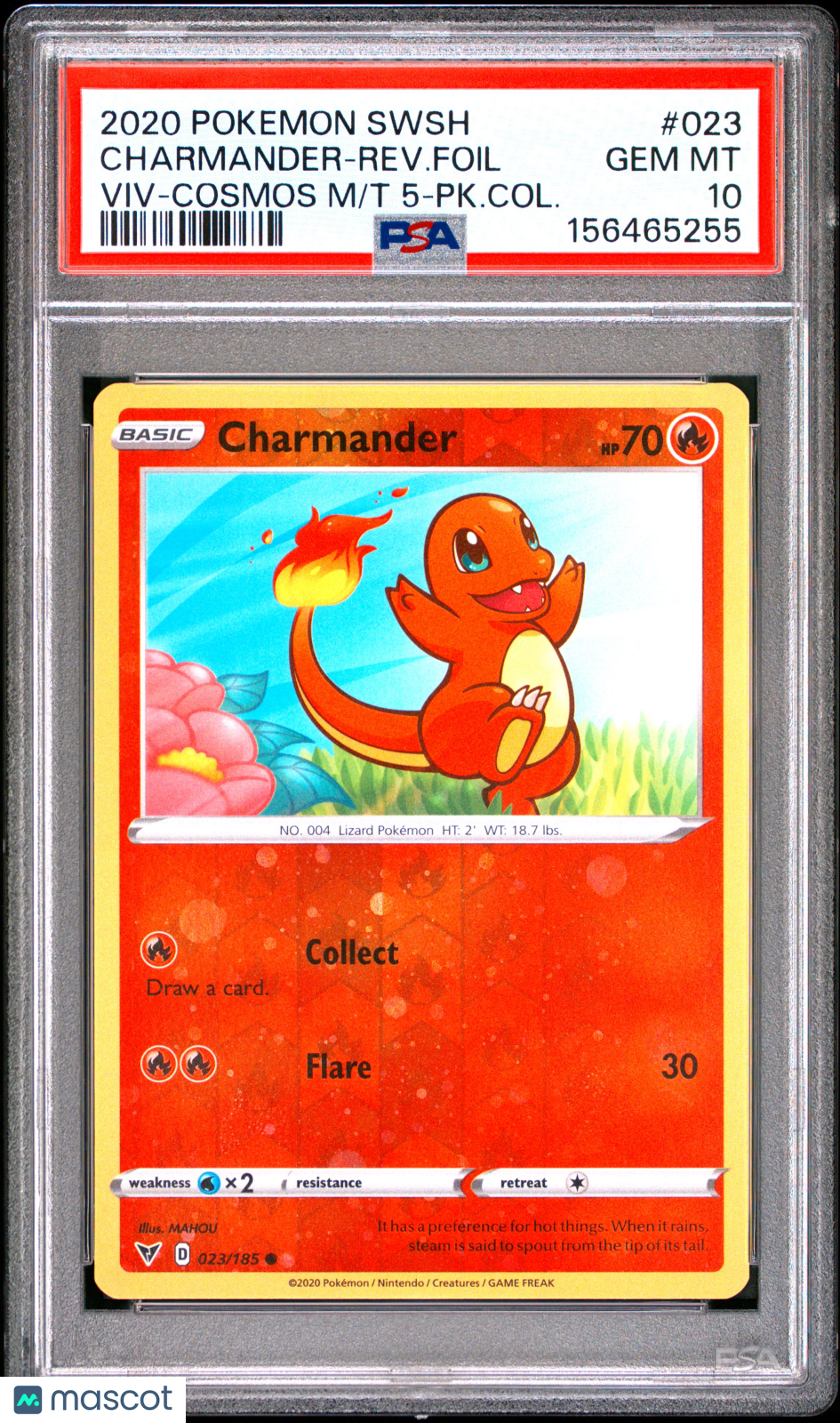2020 Pokemon Sword & Shield Vivid Voltage Charmander-Rev. Foil #023 Viv-Cosmos M/T 5-PK.Col. PSA 10