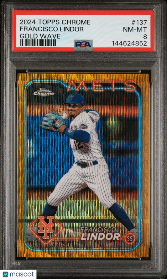 2024 Topps Chrome Francisco Lindor #137 Gold Wave 23/50 PSA 8