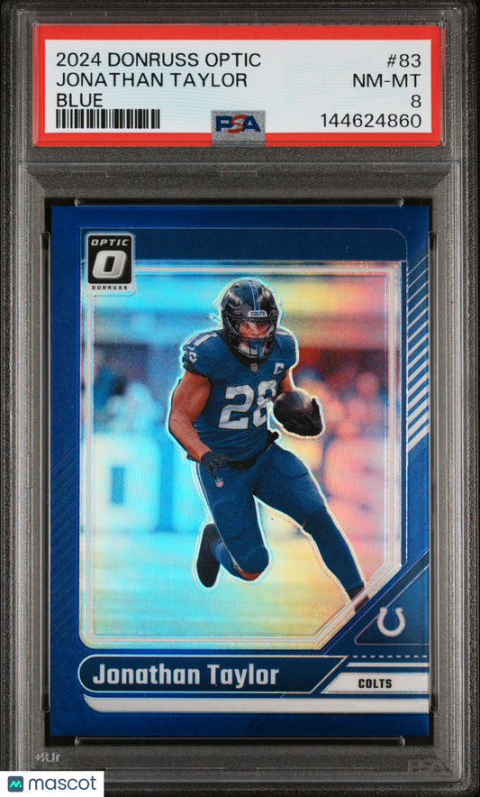 2024 Panini Donruss Optic Jonathan Taylor #83 Blue 026/199 PSA 8