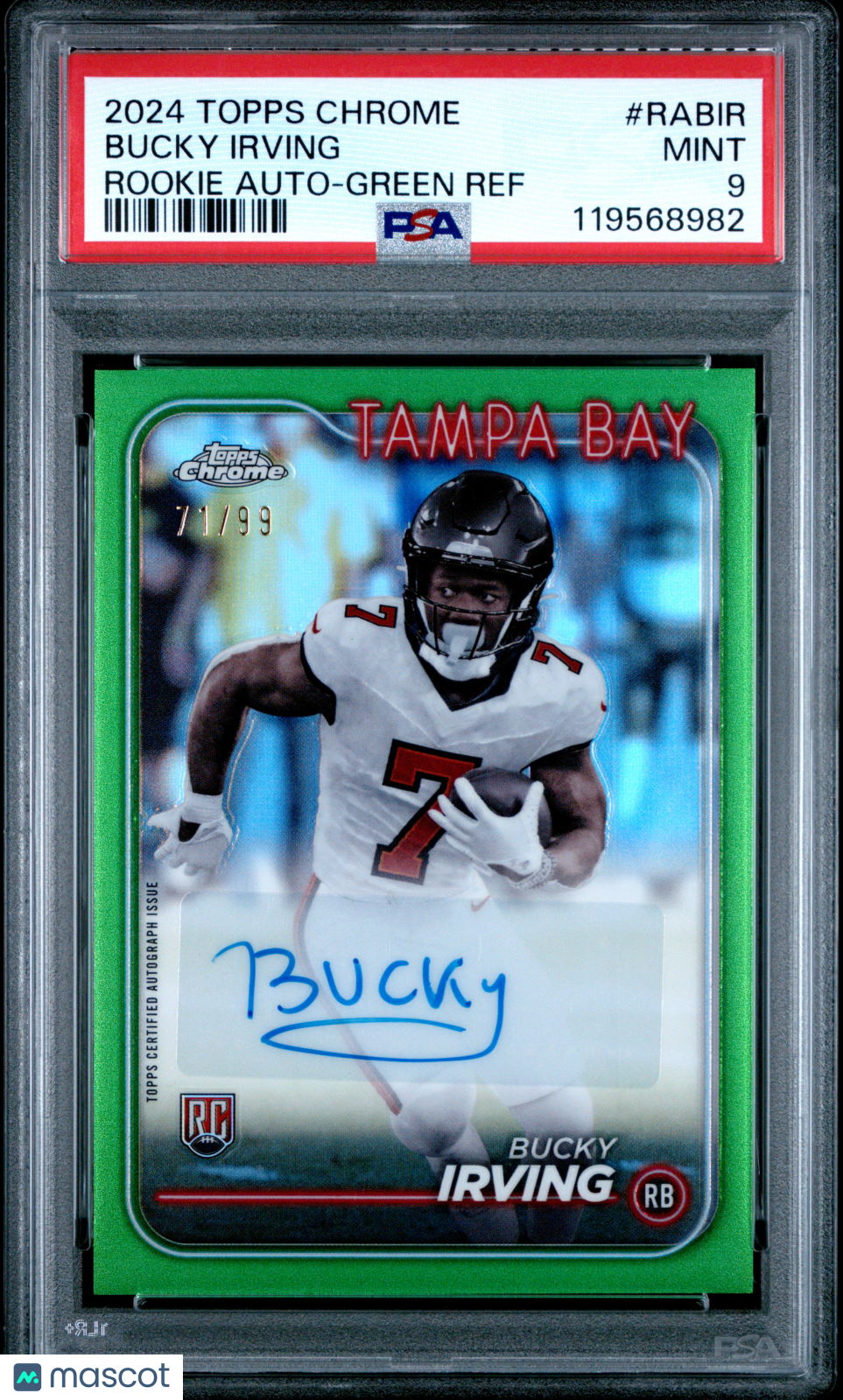 2024 Topps Chrome Rookie Autographs Variations Bucky Irving #RABIR Green Ref PSA 9