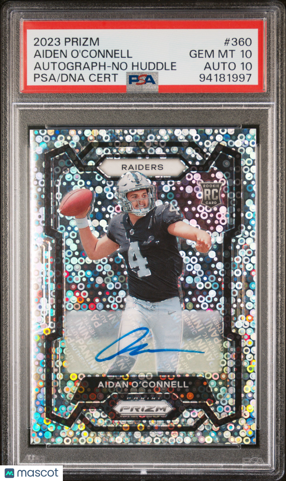 2023 Panini Prizm Aidan O'connell #360 Autograph No Huddle PSA 10 Auto 10