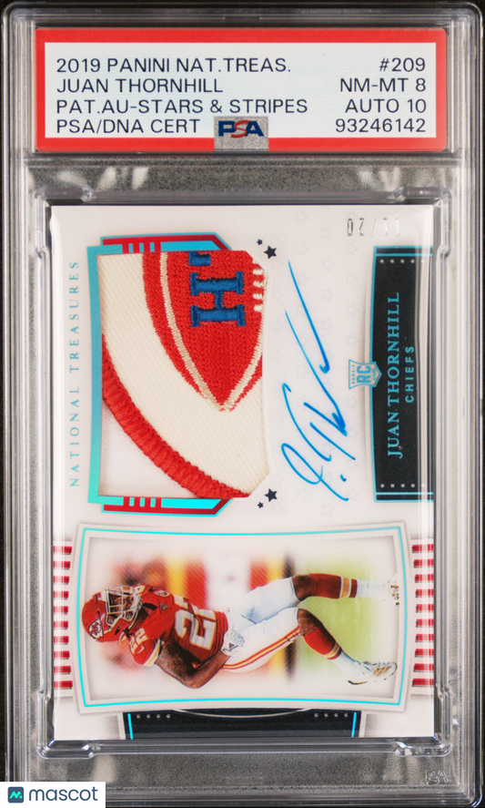 2019 National Treasures Juan Thornhill #209 RPA Rookie Auto Stars & Stripe PSA 8