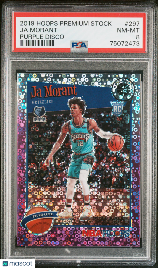 2019 Panini Hoops Premium Stock Ja Morant #297 Purple Disco PSA 8