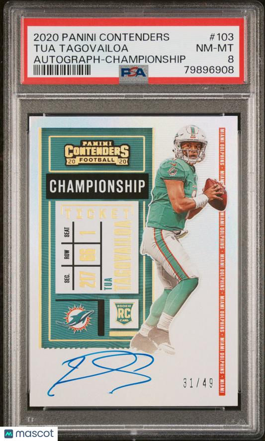 2020 Panini Contenders Tua Tagovailoa #103 Auto Championship Rookie RC PSA 8