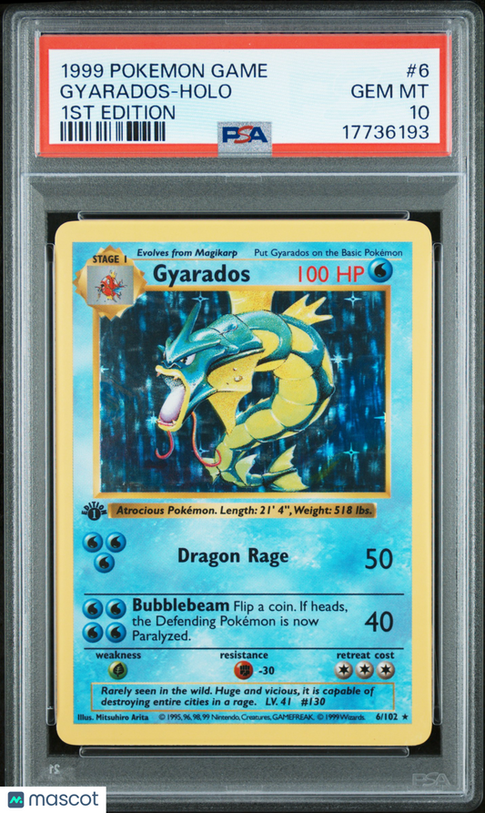 1999 Pokemon Game Gyarados #6 1st Edition PSA 10