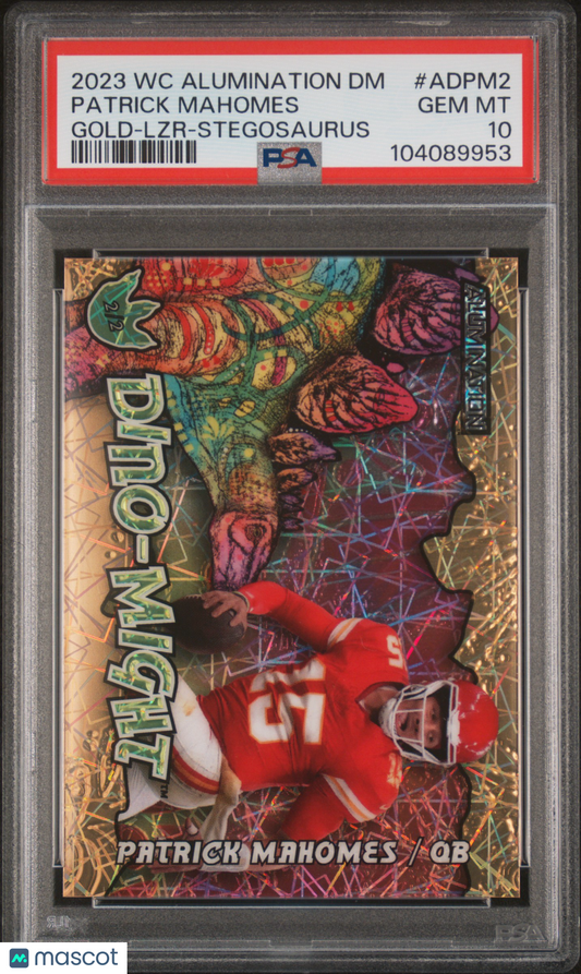 2023 Wild Card Alumination Dino-Might Exclusive Patrick Mahomes #ADPM2 Gold LZR Stegosaurus PSA 10