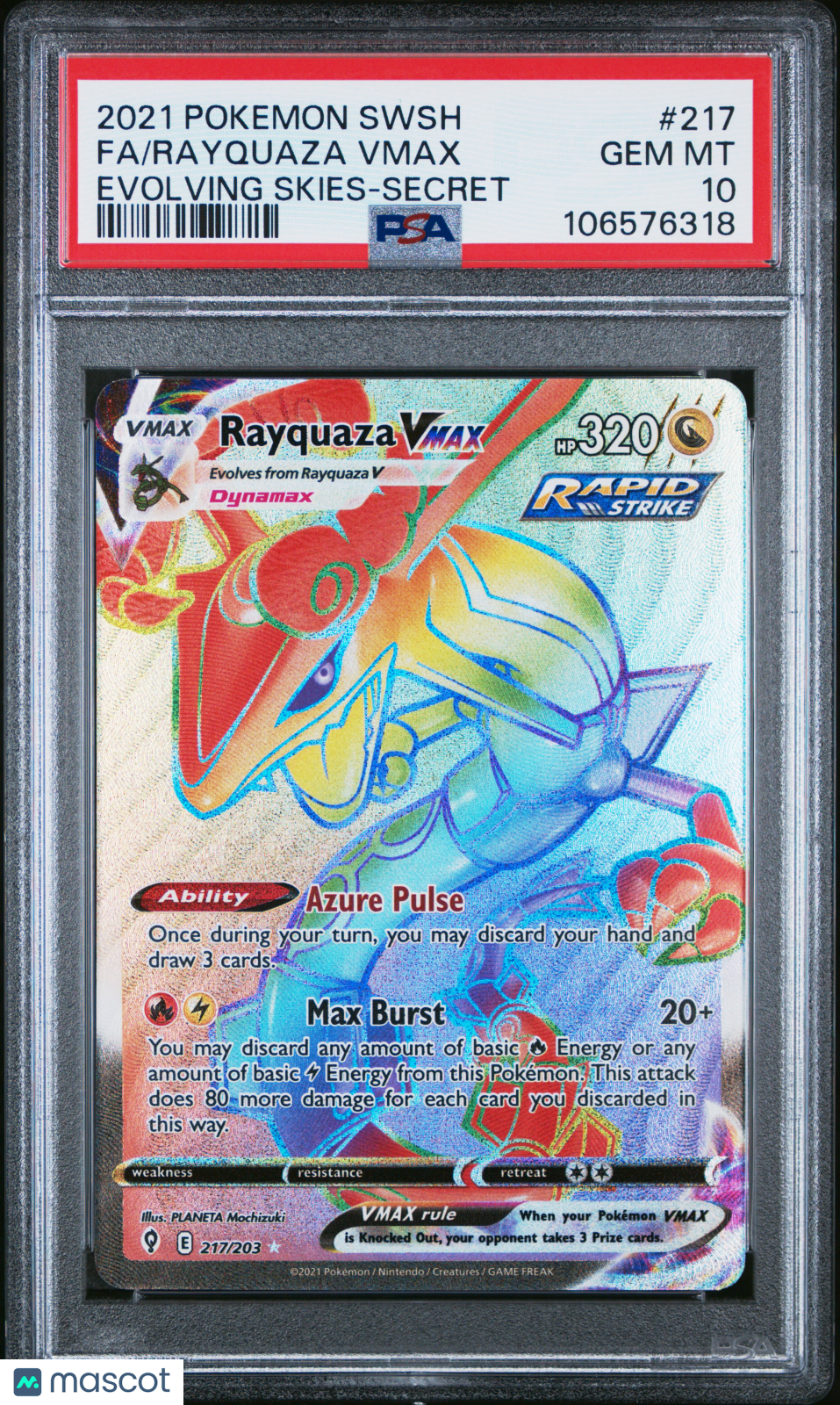 2021 Pokemon Sword & Shield Evolving Skies Rayquaza VMAX #217 PSA 10