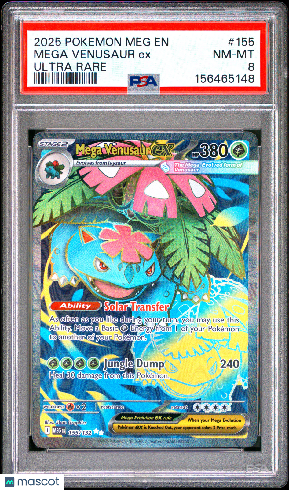 2025 Pokemon Meg EN-Mega Evolution Mega Venusaur EX #155 Ultra Rare PSA 8