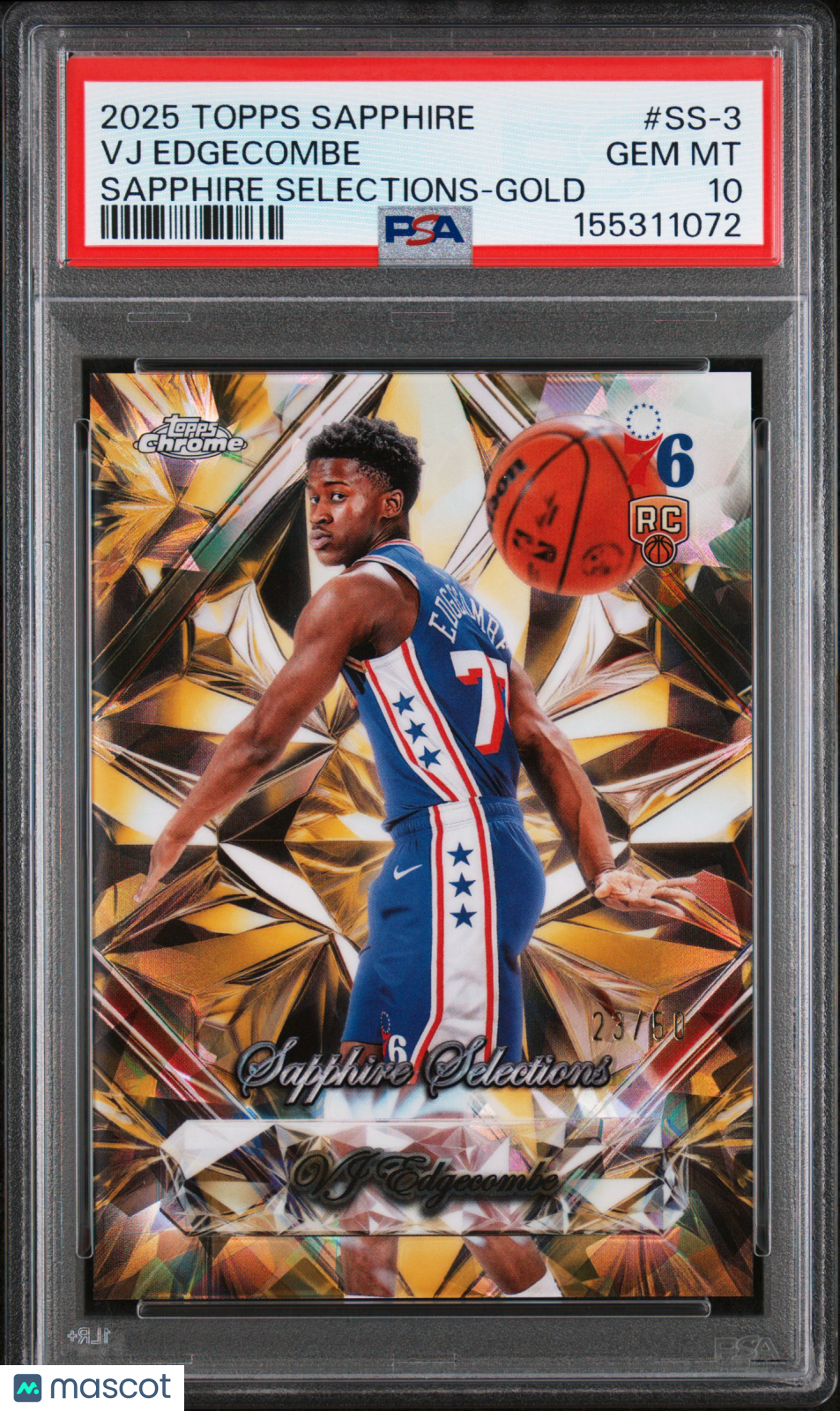 2025 Topps Chrome Sapphire Edition Selections VJ Edgecombe #SS-3 Gold PSA 10
