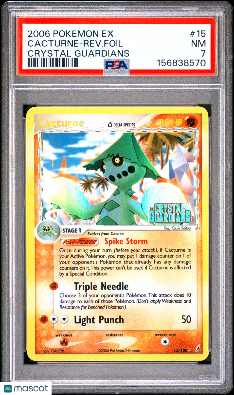 2006 Pokemon EX Crystal Guardians Cacturne-Rev. Foil #15 Crystal Guardians PSA 7