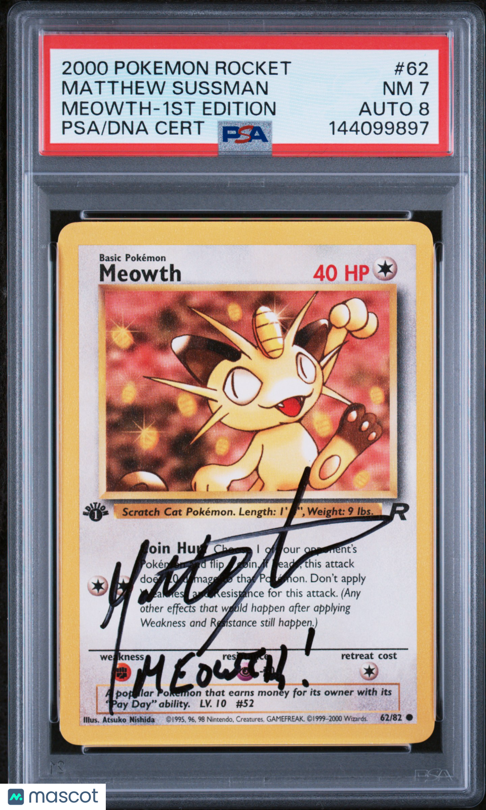 2000 Pokemon Rocket Meowth #62 Meowth-1st Edition PSA 7