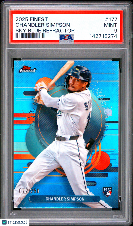 2025 Topps Finest Chandler Simpson #177 Sky Blue Refractor PSA 9