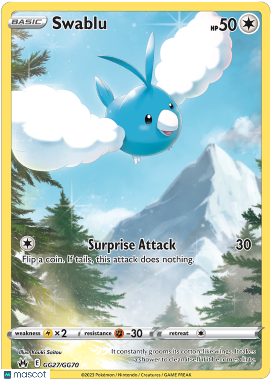 2023 Pokemon Crown Zenith Swablu #GG27 Unlimited AGS 10